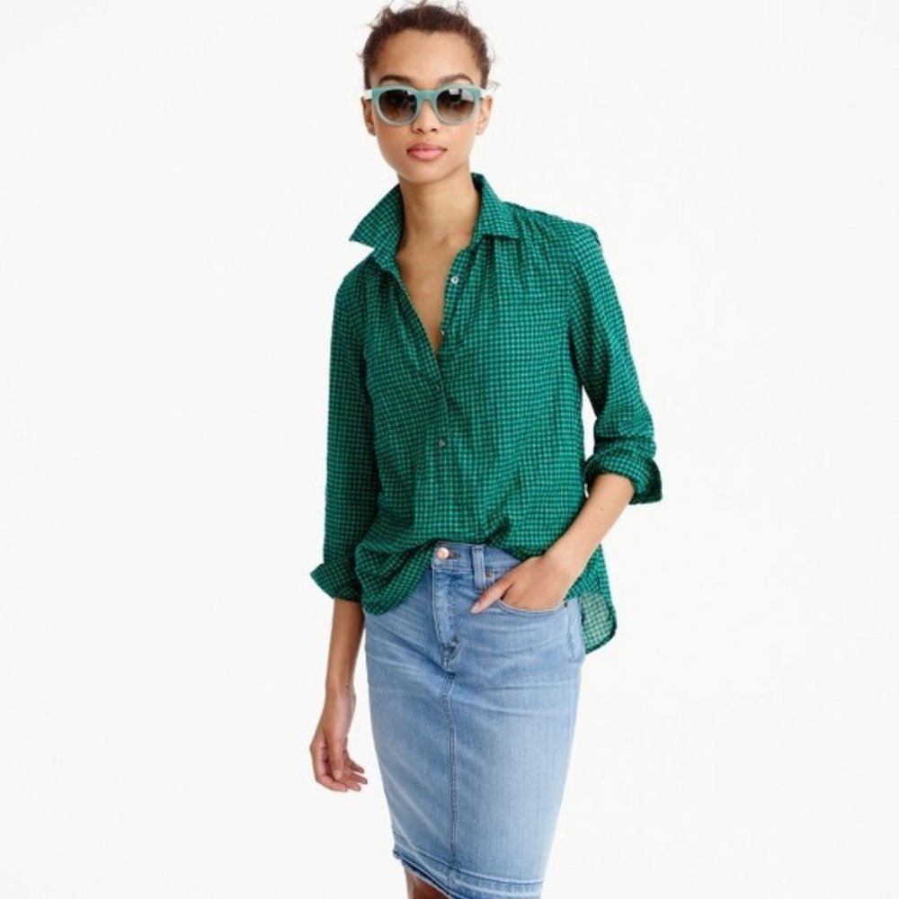 GATHERED POPOVER SHIRT IN TWO-TONE GINGHAM